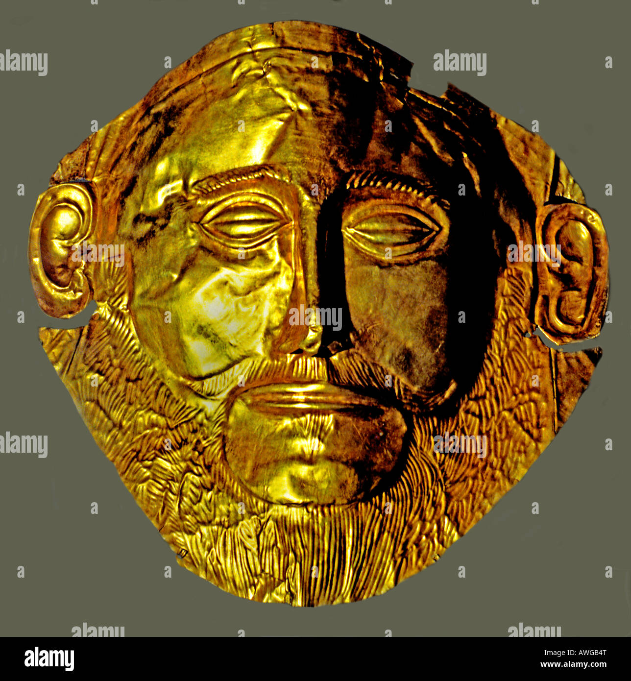 Maschera Funeraria di Agamennone Micene oro maschera Grecia greco re di Troia guerra di Troia Museo Archeologico di Atene Agamennone Foto Stock