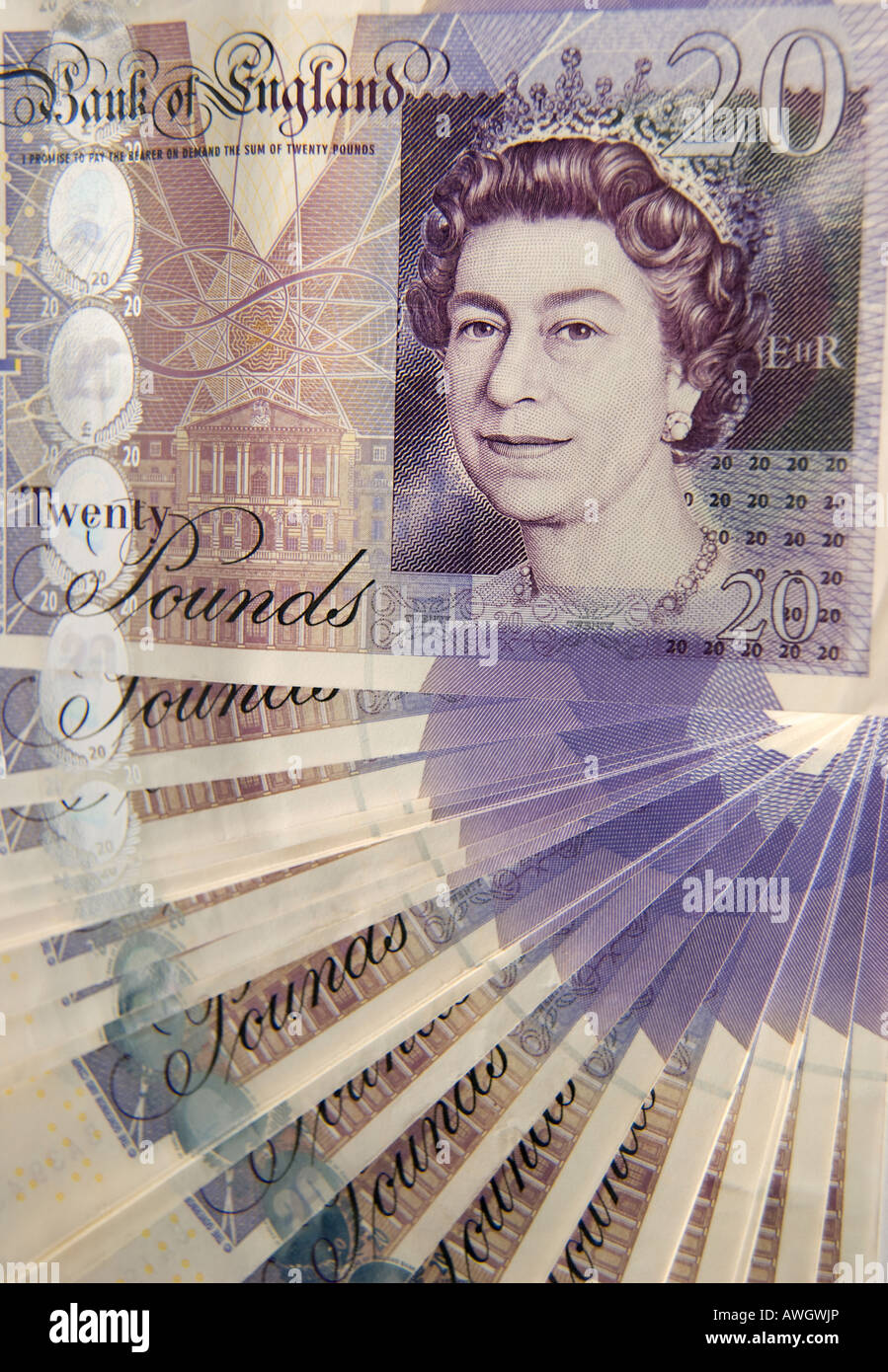 British venti pound note Foto Stock