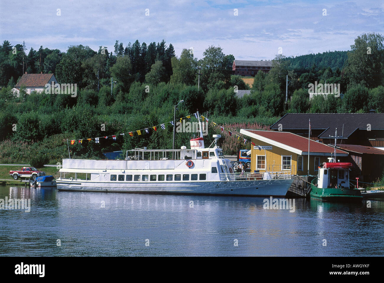 Norvegia, Telemark, Akkerhaugen, M/S Telemarken Ormeggiata al pontile sul canale Telemark Foto Stock