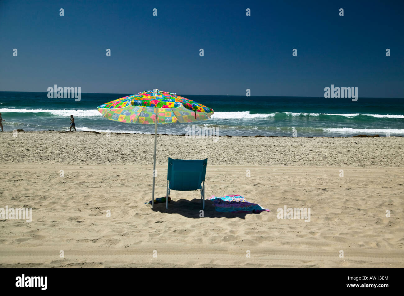 Ombrellone e sedia Pacific Beach San Diego, California, Stati Uniti d'America Foto Stock