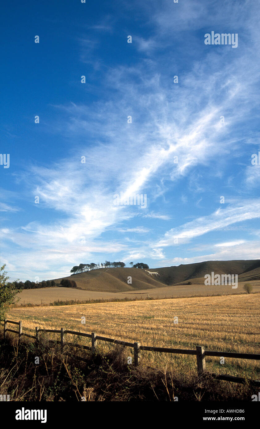White Horse in paesaggio Cherhill, Wiltshire, con le nuvole Foto Stock