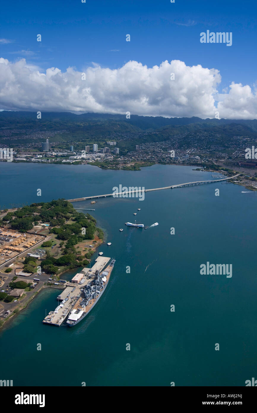 Missouri e Arizona memoriali Pearl Harbor Oahu Hawaii Foto Stock