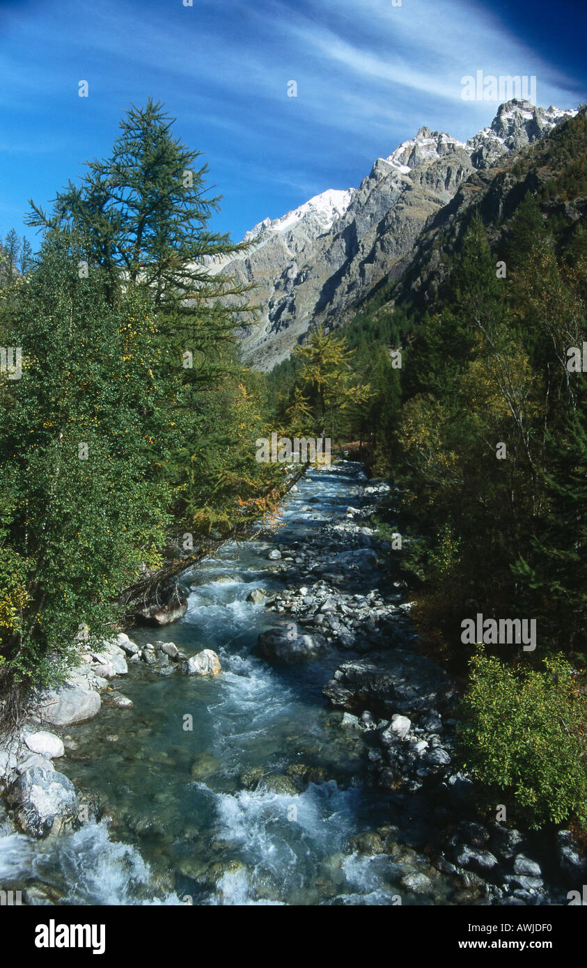 L'acqua che scorre nel ruscello di montagna in background, Svizzera Foto Stock