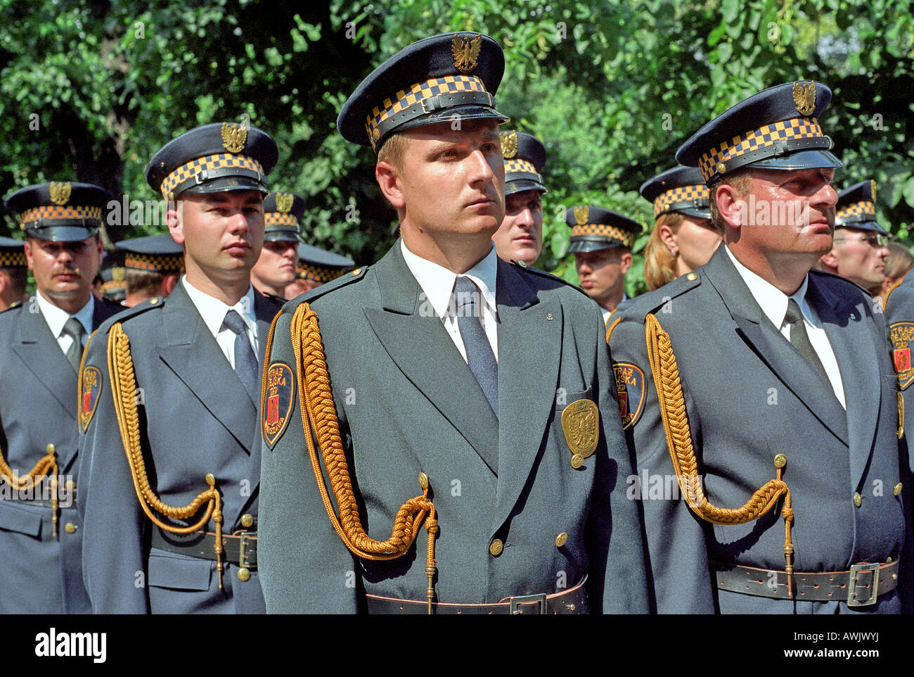 Delegazione della polizia municipale al sessantesimo anniversario dell'Insurrezione di Varsavia, Varsavia, Polonia Foto Stock