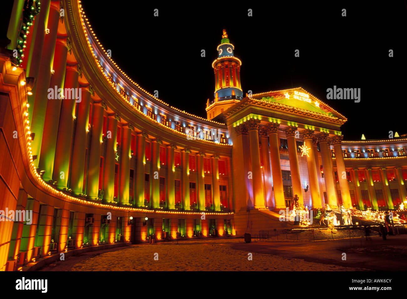 Holiday Lights dipingere il Denver City-County Edificio, Denver, Colorado. Foto Stock