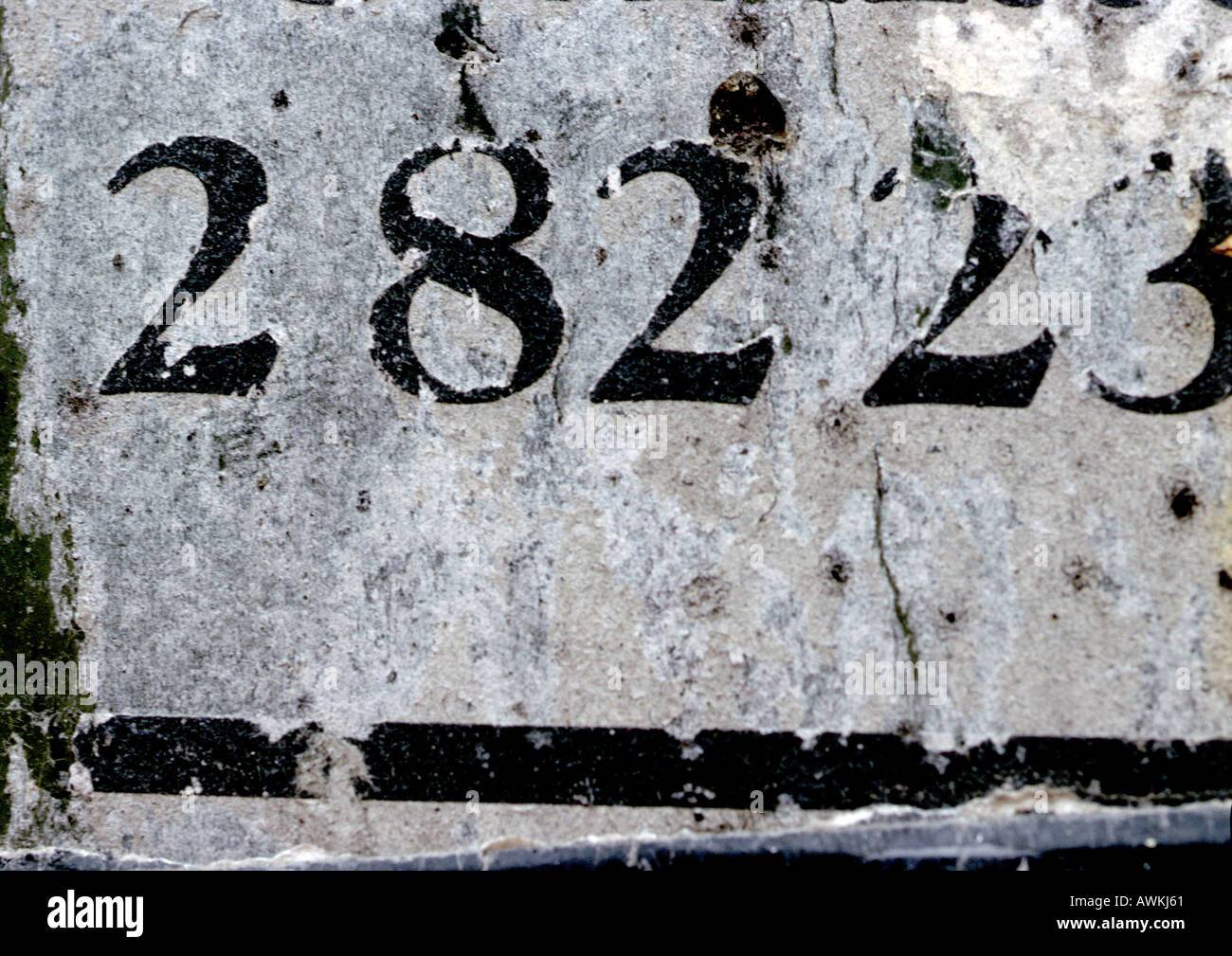 Testo 28223 su cemento dipinto. Foto Stock