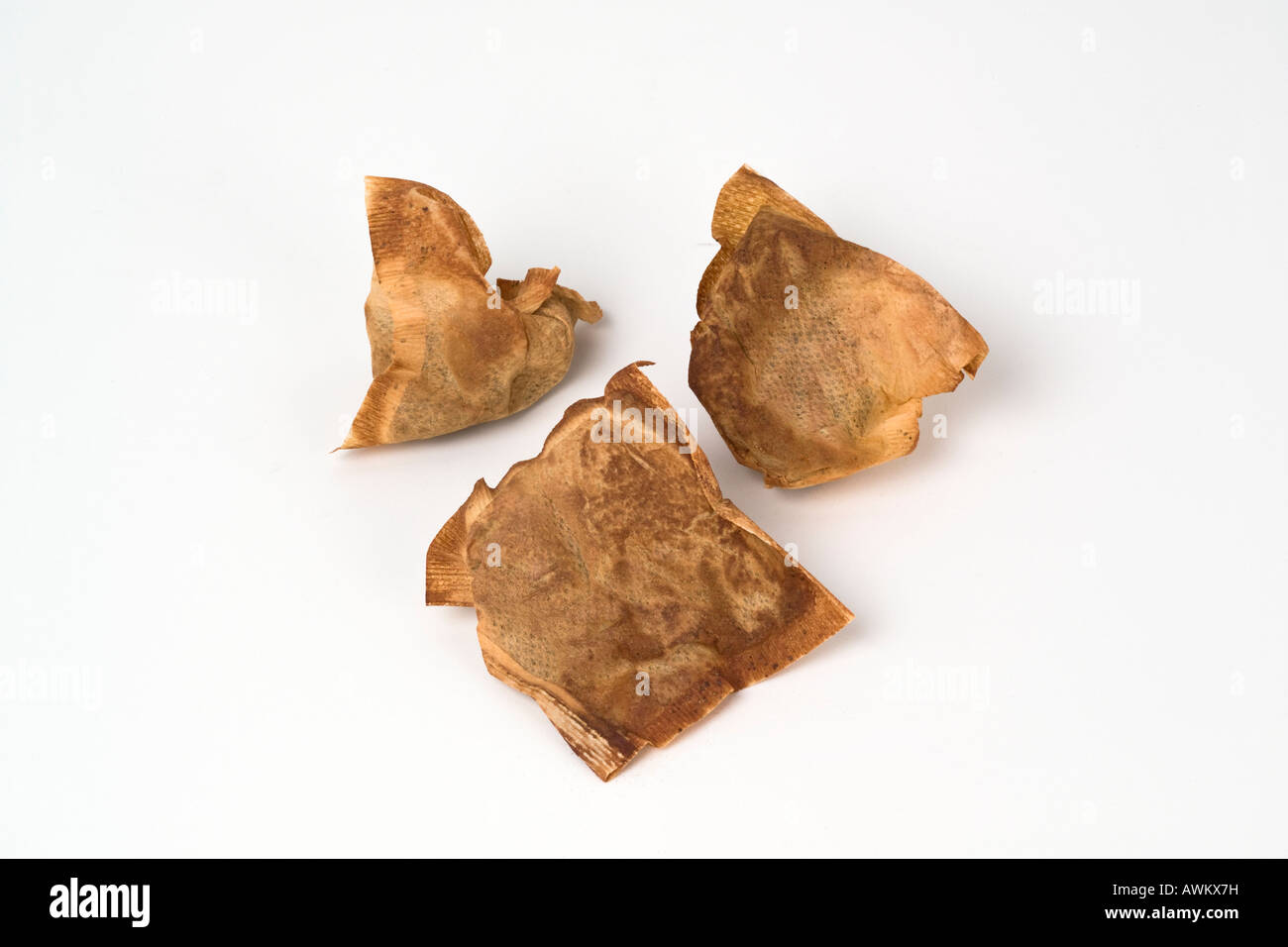 3 essiccato utilizzato bustine di tè Foto Stock