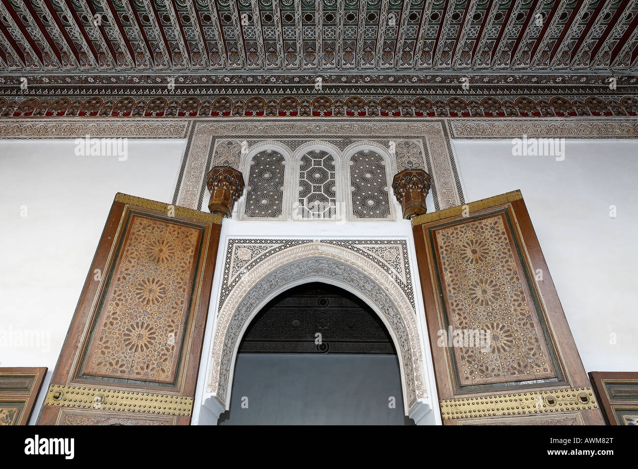 Ingresso alla sala di ricevimento del sultano, Palais de la Bahia, Medina, Marrakech, Marocco, Africa Foto Stock