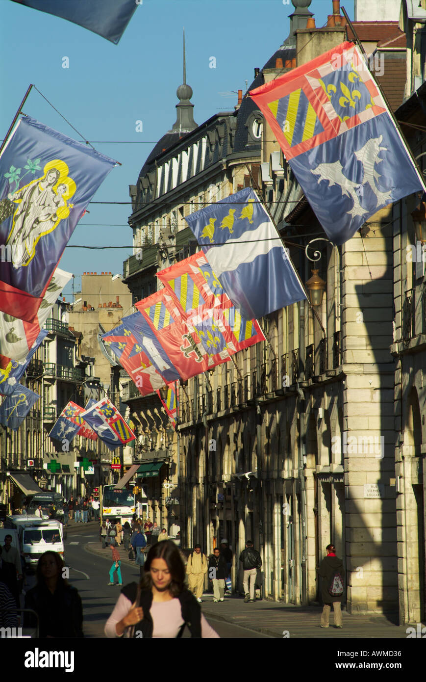 Bandiera sulla costruzione, Dijon, Cote D'Or Departement, Francia Foto Stock