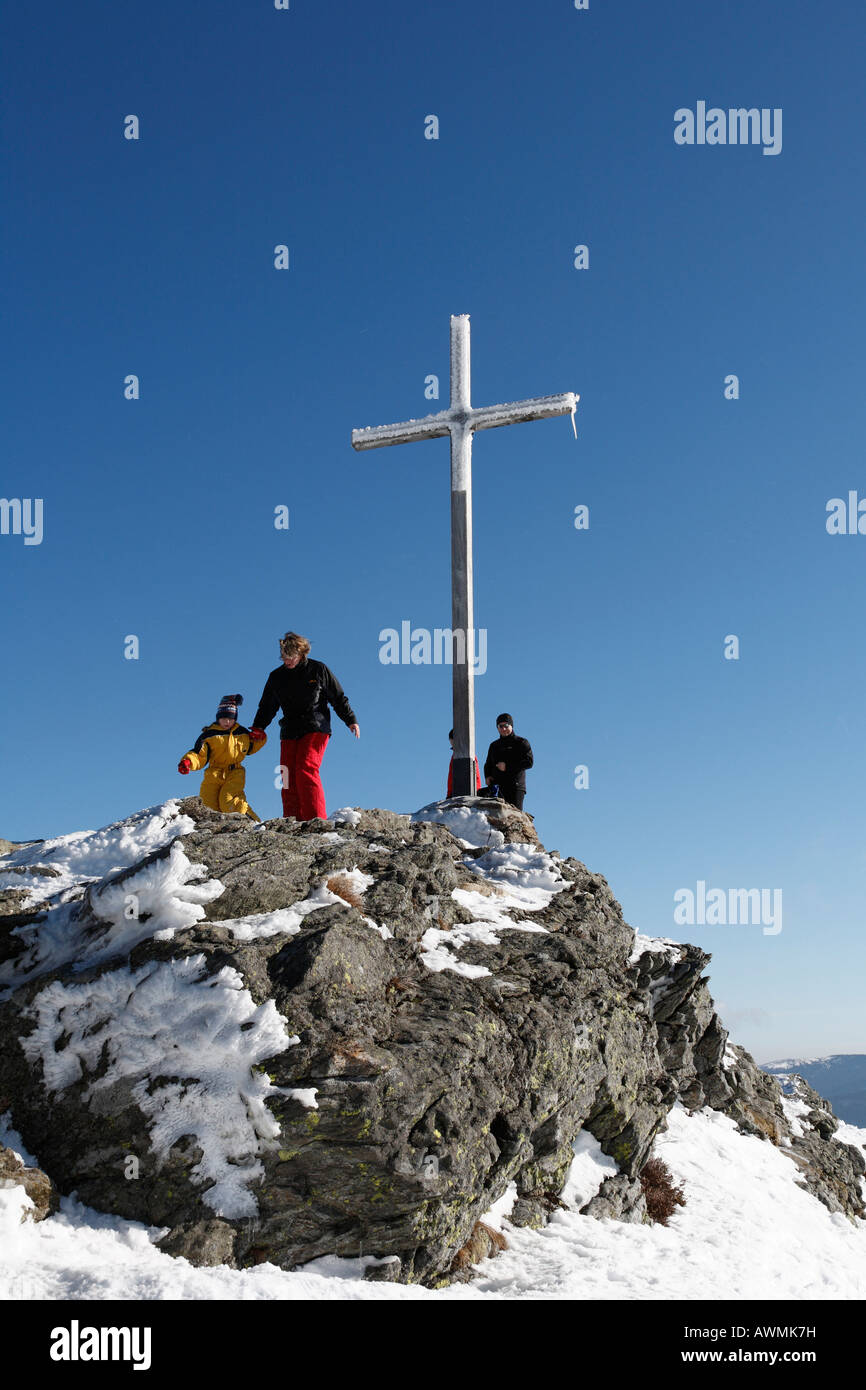 Vertice di croce su Mt. Grosser Arber, Nationalpark Bayerischer Wald (Parco Nazionale della Foresta Bavarese), Bassa Baviera, Baviera, Germa Foto Stock