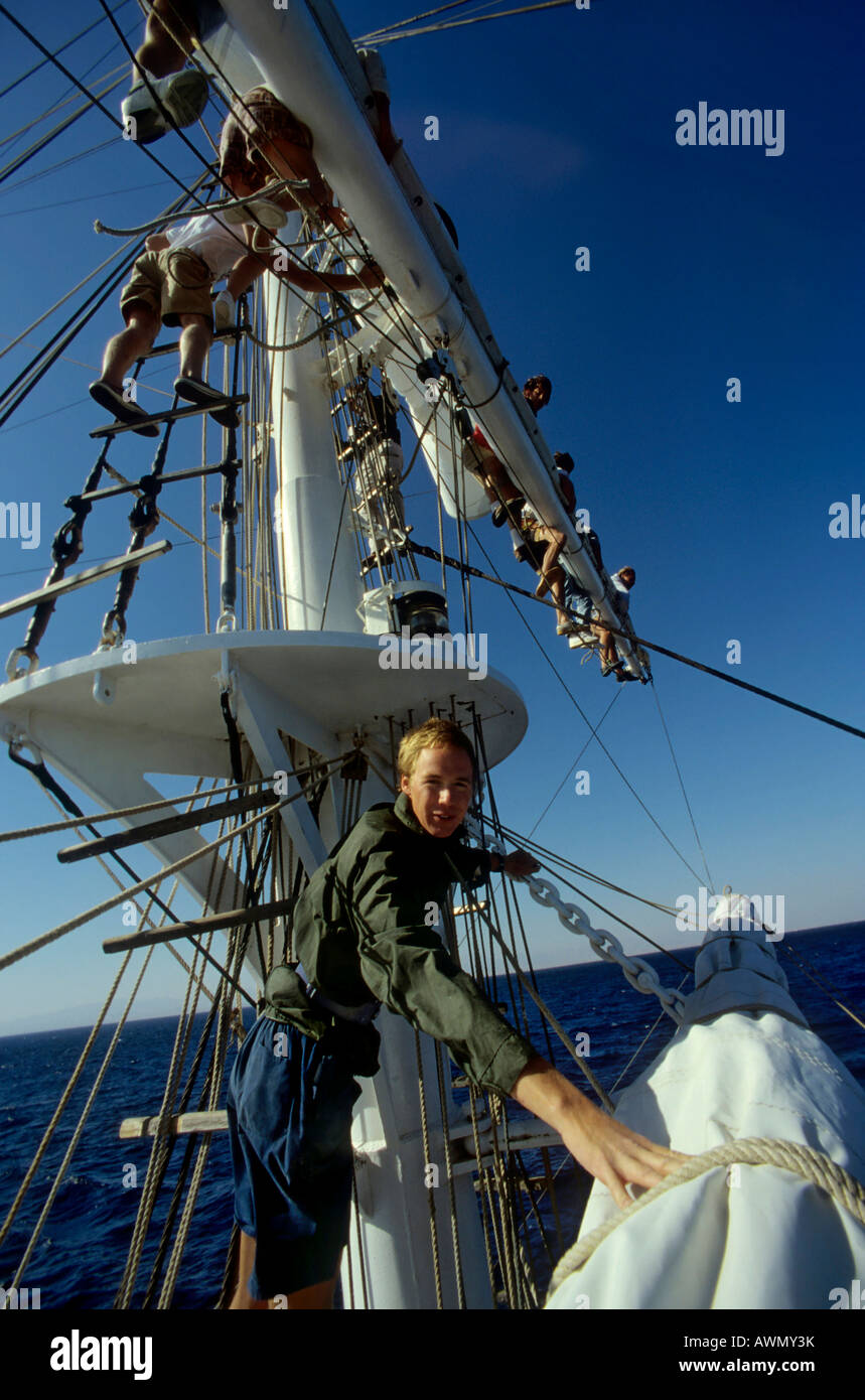 Salpare sulle tre-montante nave a vela Amorina (conferenza stampa), Mar Rosso Foto Stock