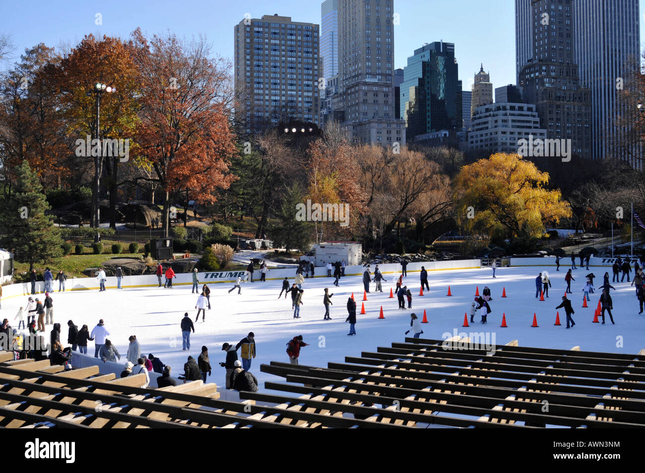 Pattinaggio sul ghiaccio, Central Park, Manhattan, New York, Stati Uniti d'America Foto Stock