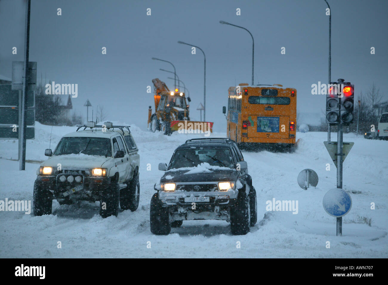 Inverno tempesta di neve Reykjavik Islanda Foto Stock