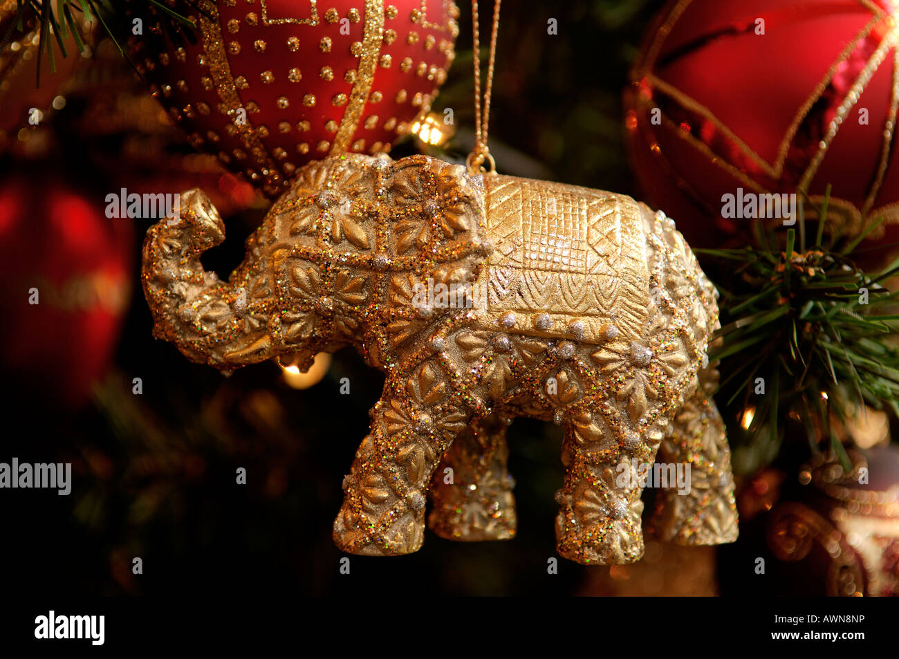 Decorazione per albero di Natale, Golden Elephant Foto Stock