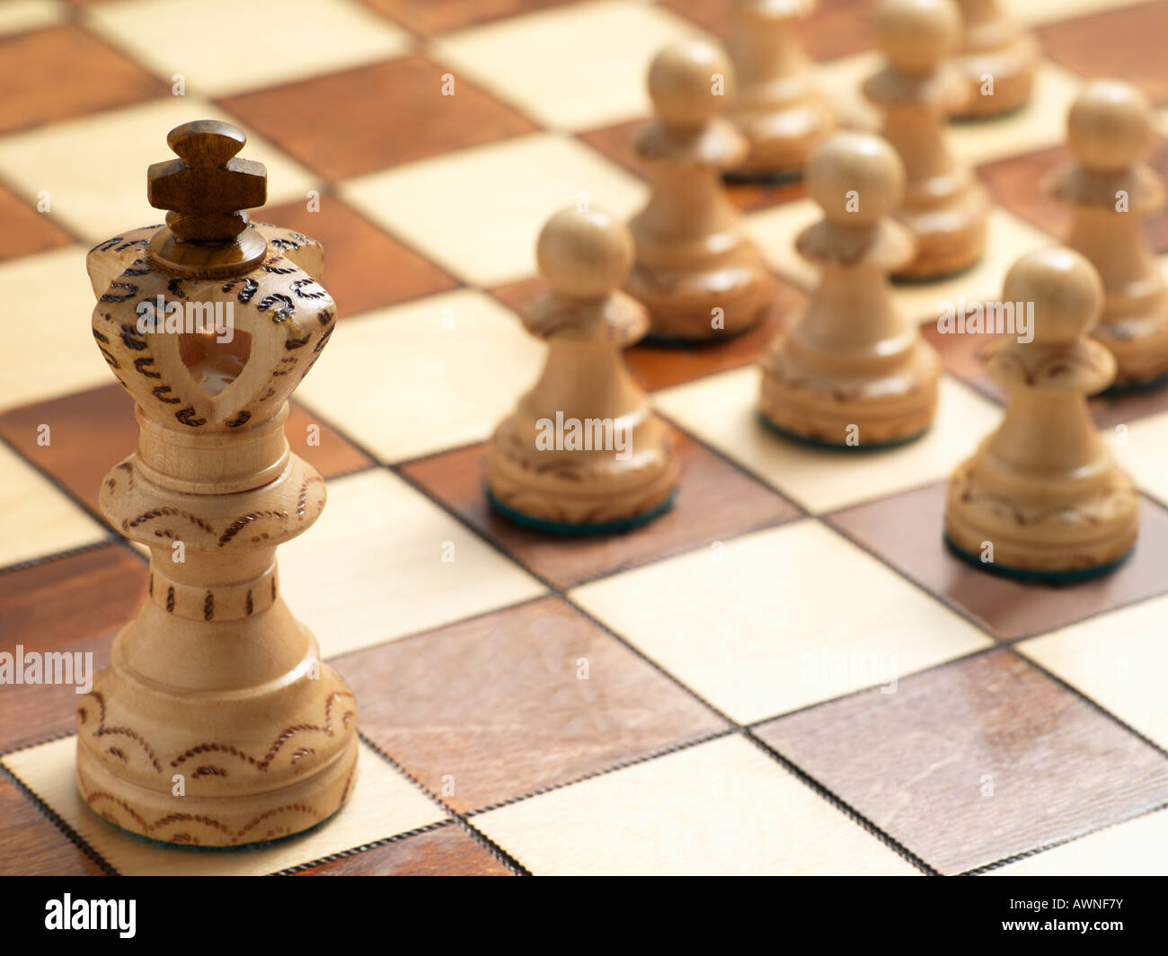 Re pedina e pezzi di scacchi Foto stock - Alamy