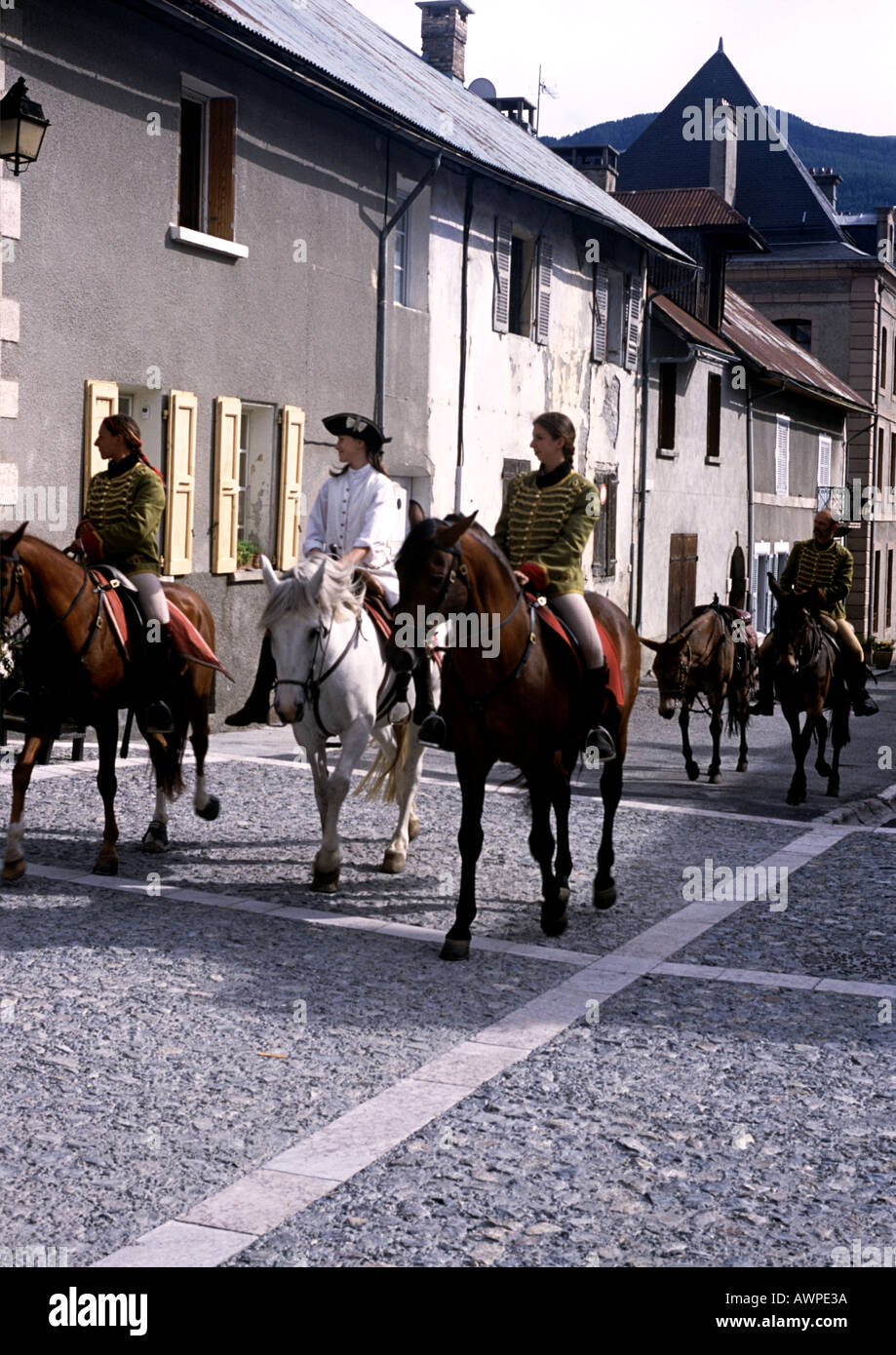 I soldati del re di fasto storico a Vauban la fortezza di Mont Dauphin Hautes Alpes Foto Stock