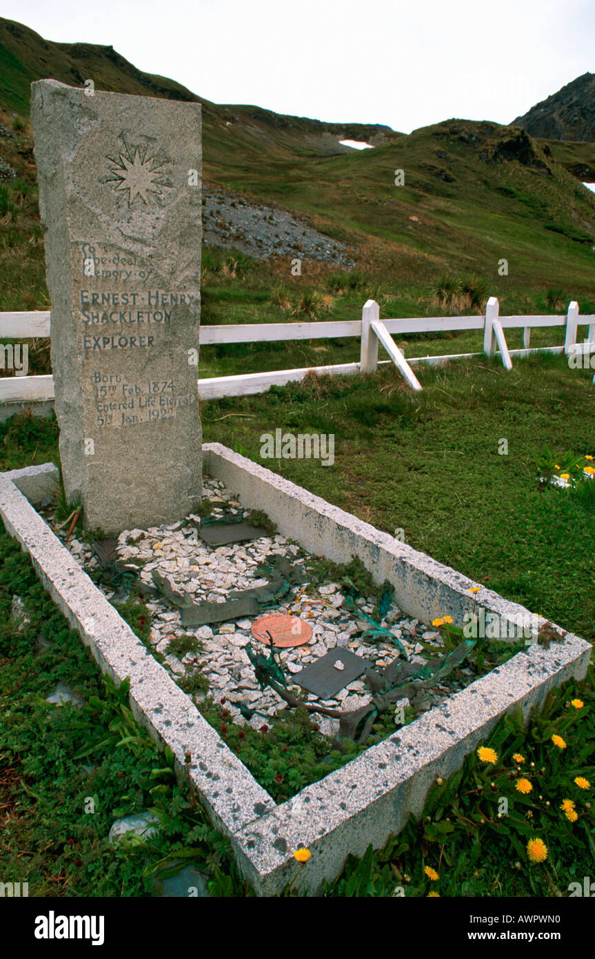 Eric Shackleton s grave Grytviken Isola Georgia del Sud UK sub antartiche Foto Stock