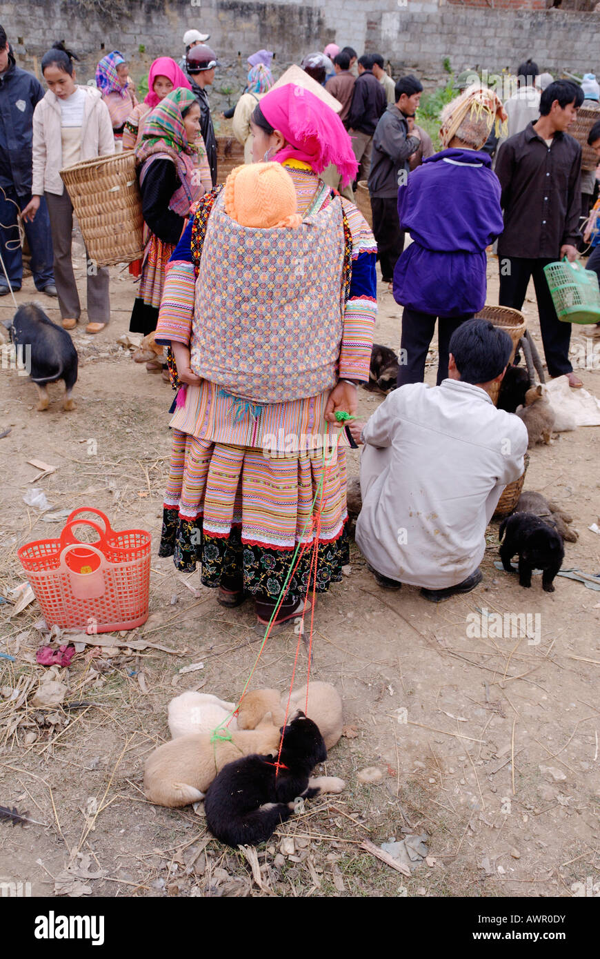 Mercato di animali di Bac ha, Ha Giang provincia, nel Vietnam del nord Foto Stock