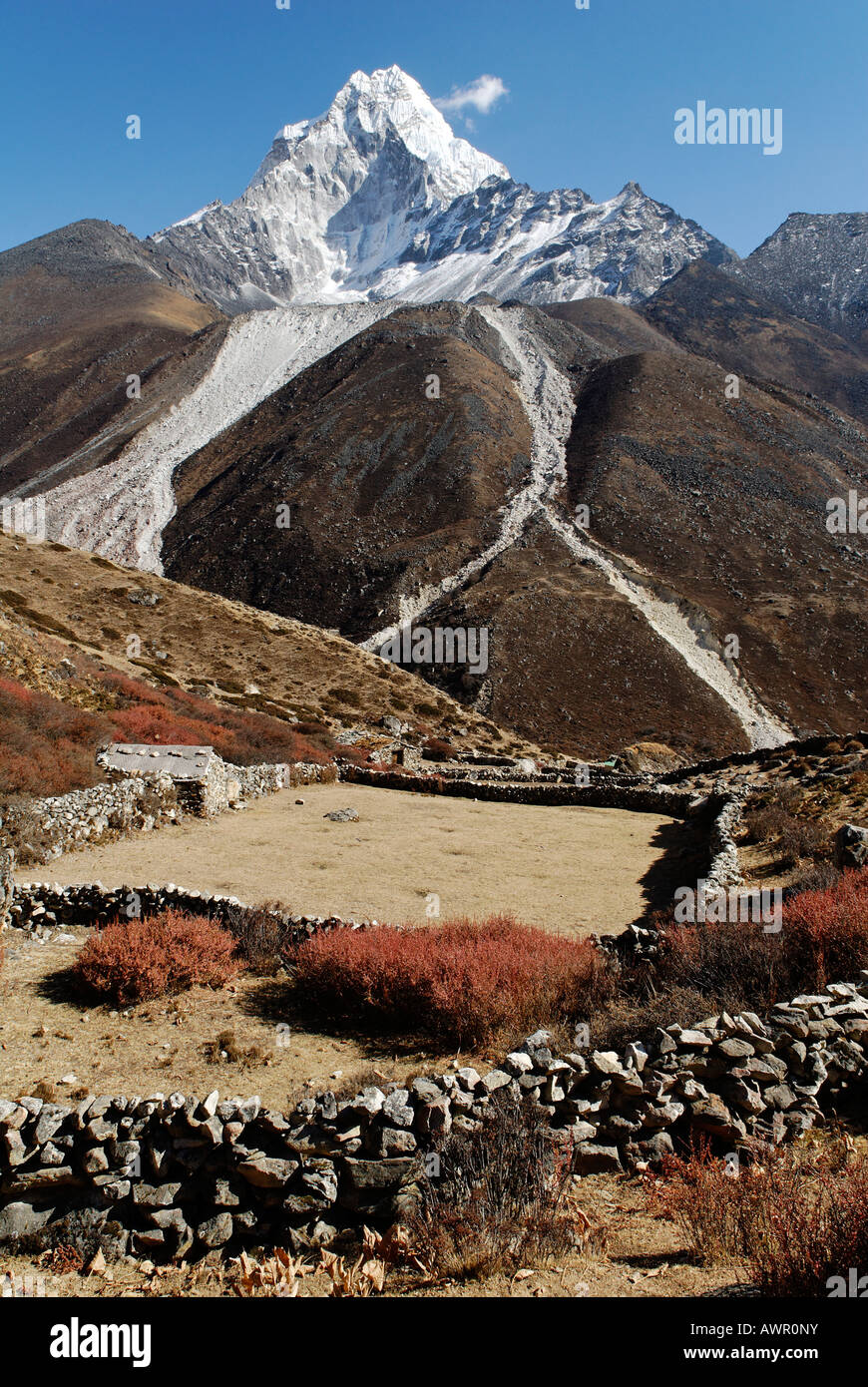 Vista di Ama Dablam (6856), Khumbu Himal, Parco Nazionale di Sagarmatha, Nepal Foto Stock