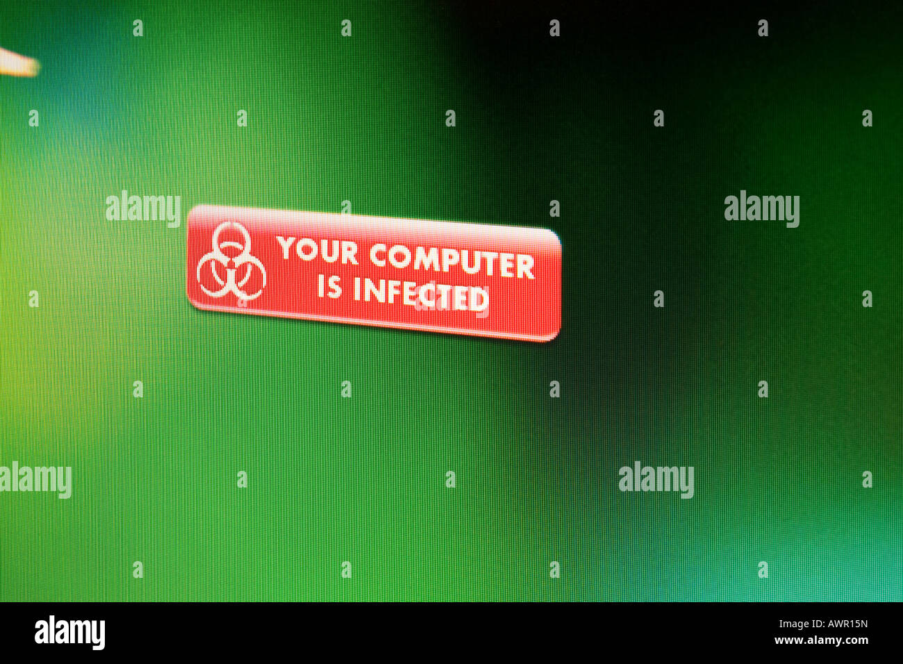 Il monitor di un computer shot, 'il tuo computer è stato infettato' messaggio Foto Stock