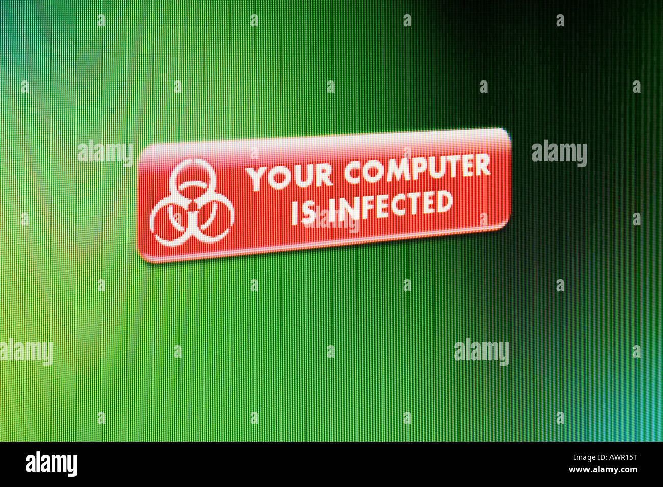 Il monitor di un computer shot, 'il tuo computer è stato infettato' messaggio Foto Stock