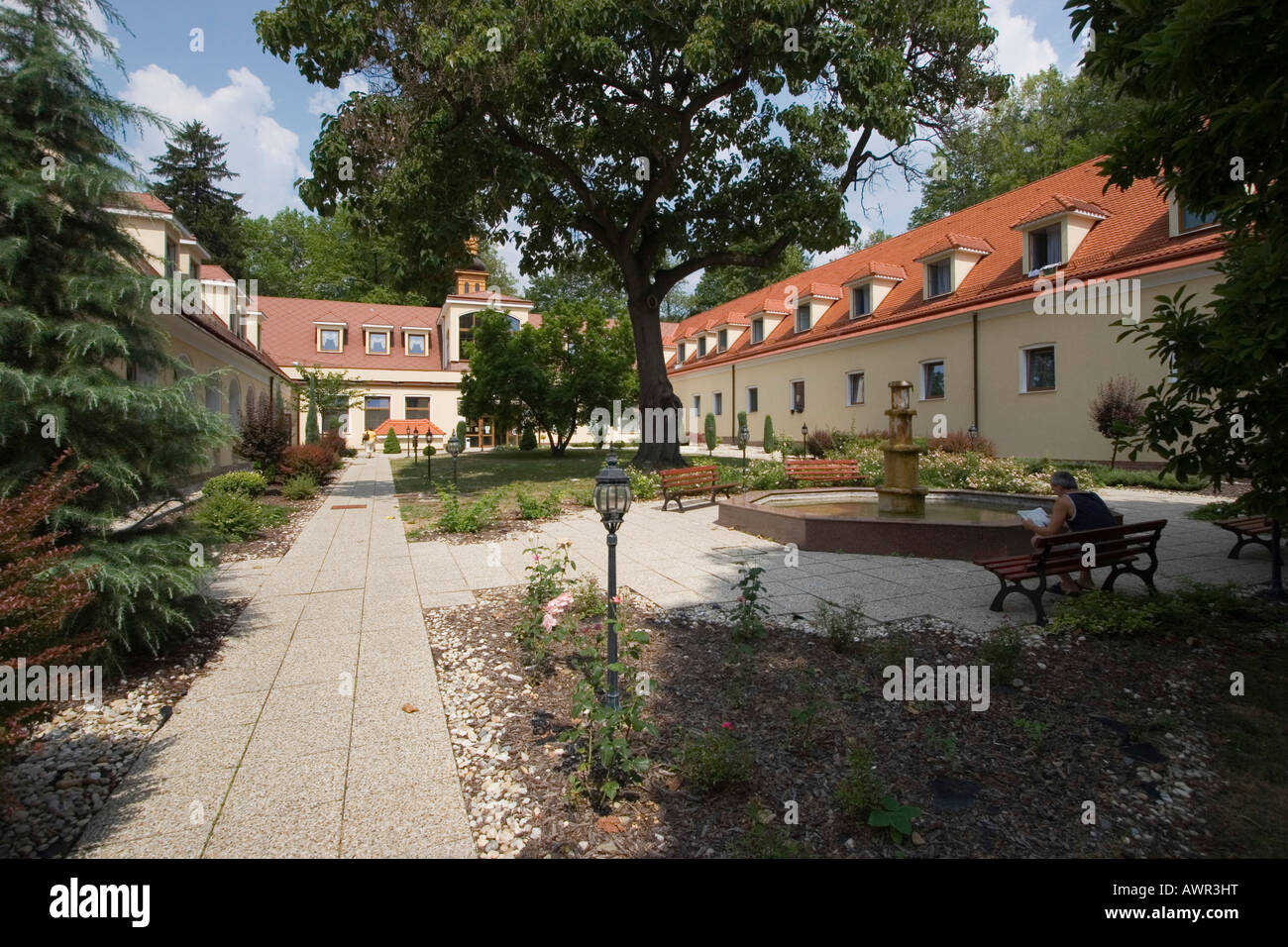 Giardino presso la spa hotel, Bojnice, Slovacchia Foto Stock