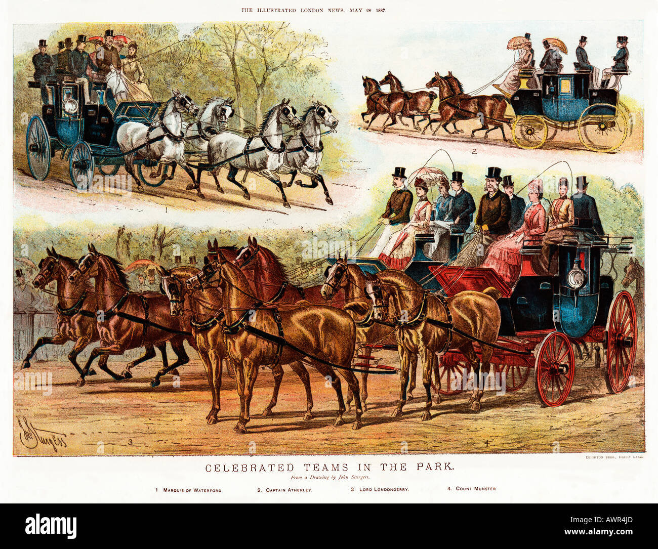 Celebrato Team 1887 stampa della aristocrazia irlandese sfilando i loro cavalli in Hyde Park Conte Munster alla ribalta Foto Stock