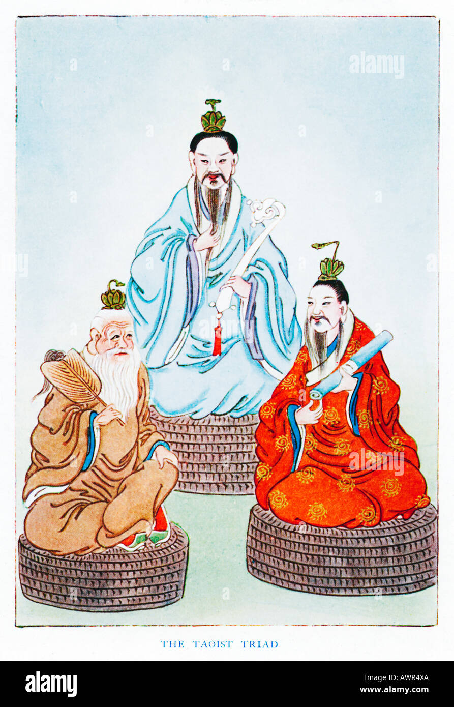 La triade taoista i dominatori del 3 cieli di San Ching Lo Ching Tao Hsin Chun Shen Pao 1920s illustrazione Foto Stock