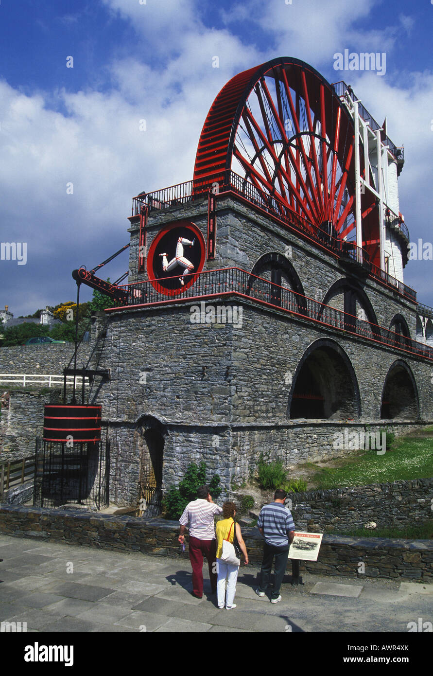 La ruota Laxey trasportato l'acqua dal grande Laxey Mining Company insideout fino al 1929, Isola di Man, Gran Bretagna, Euro Foto Stock