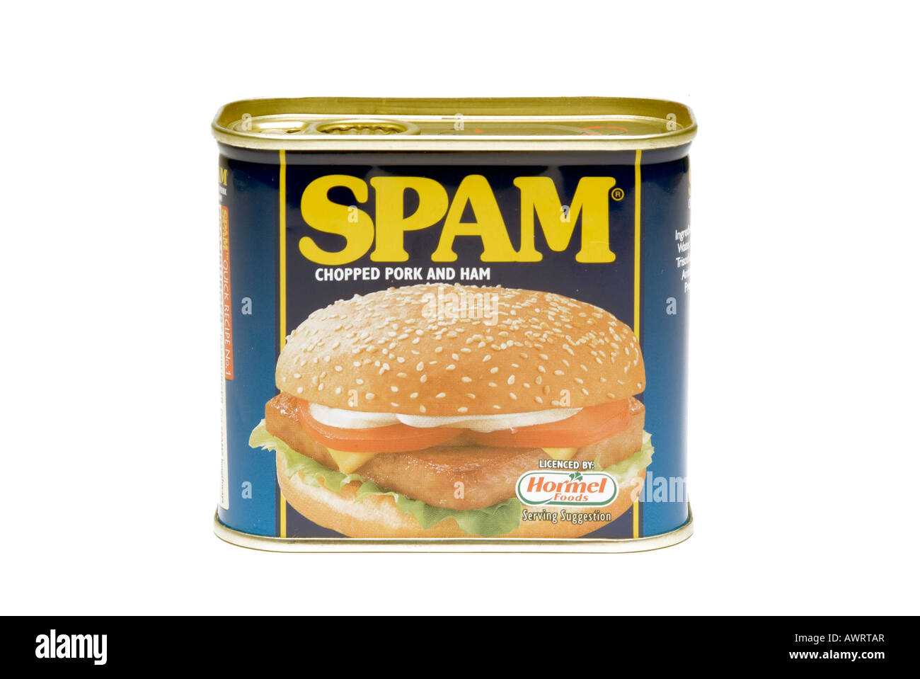 Email di spam della posta indesiderata nella cartella Cestino mailing mirato tin conserve di carne bianca di maiale di sfondo alimenti trasformati Foto Stock