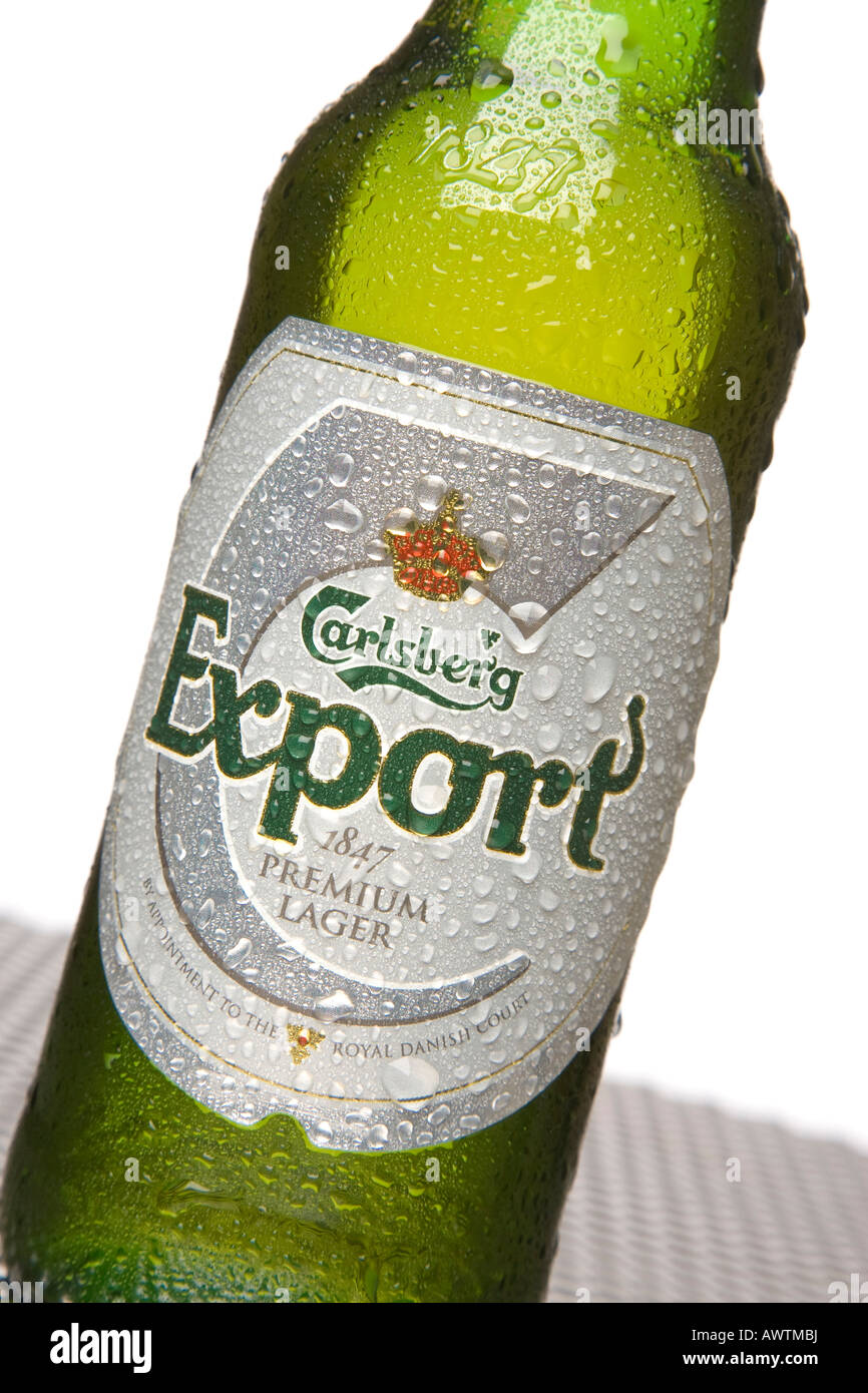 Bottiglia di Carlsberg esportazione 1847 premium lager Foto Stock