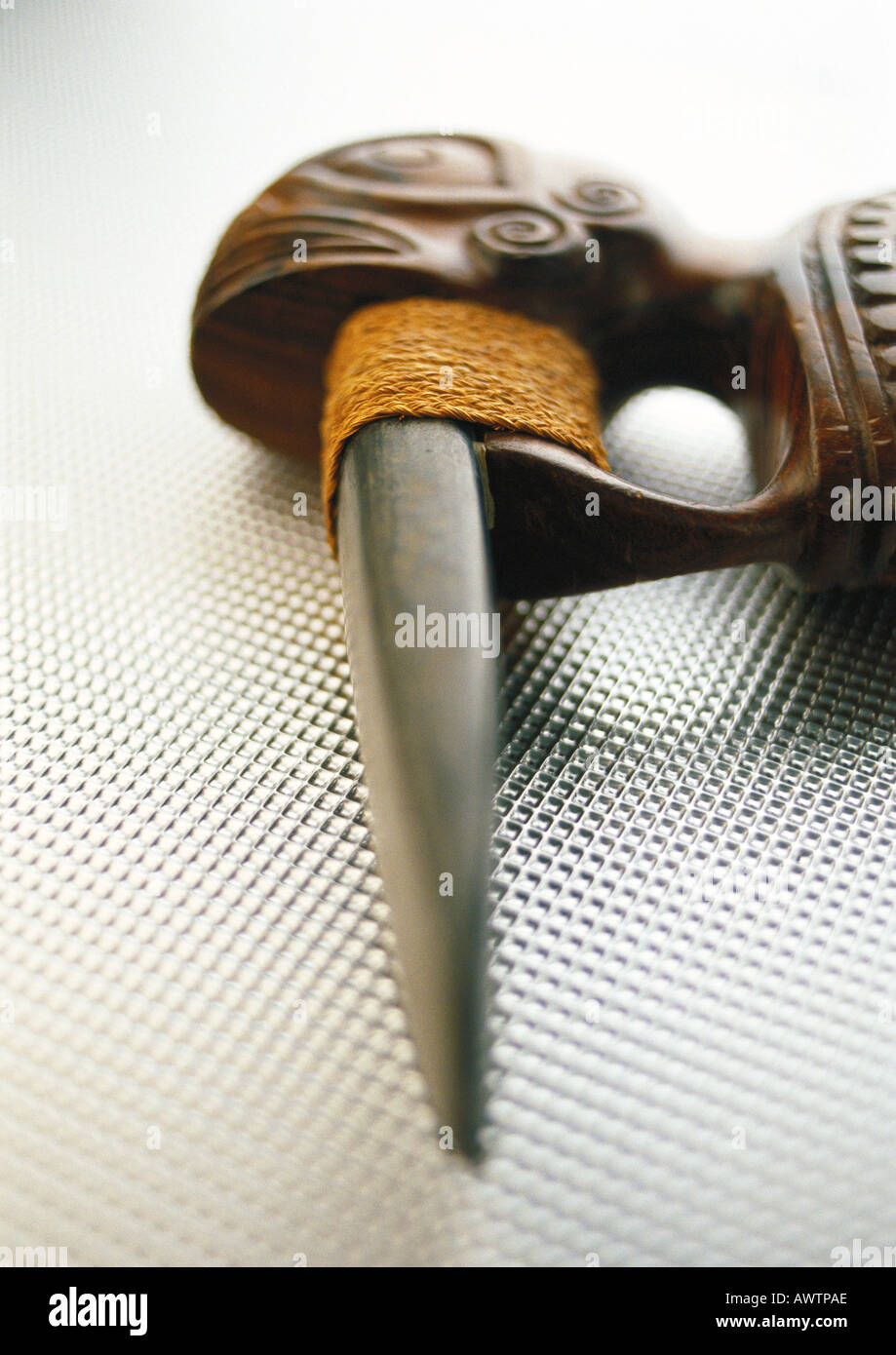 Intagliato arma polinesiano, close-up Foto Stock