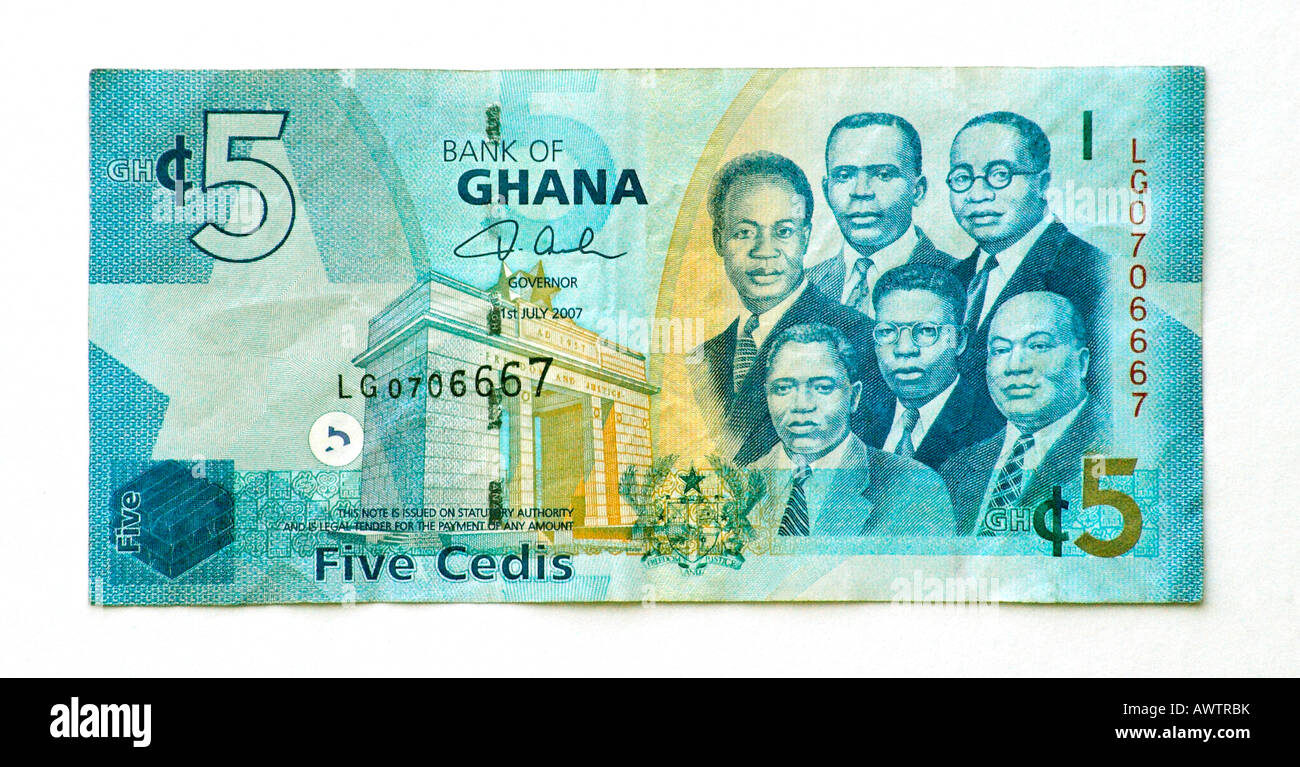 Ghana 5 Cinque Cedi Bank nota Foto Stock