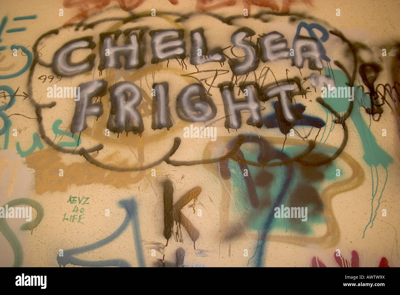 Grafitti 'Chelsea' spavento Foto Stock