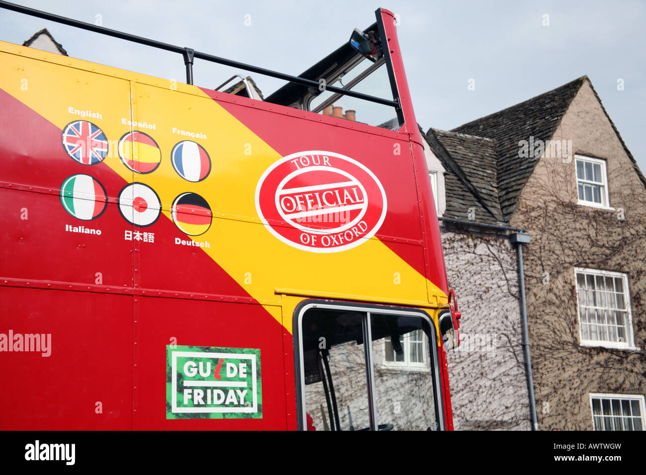 Open-top tour bus in Oxford Foto Stock