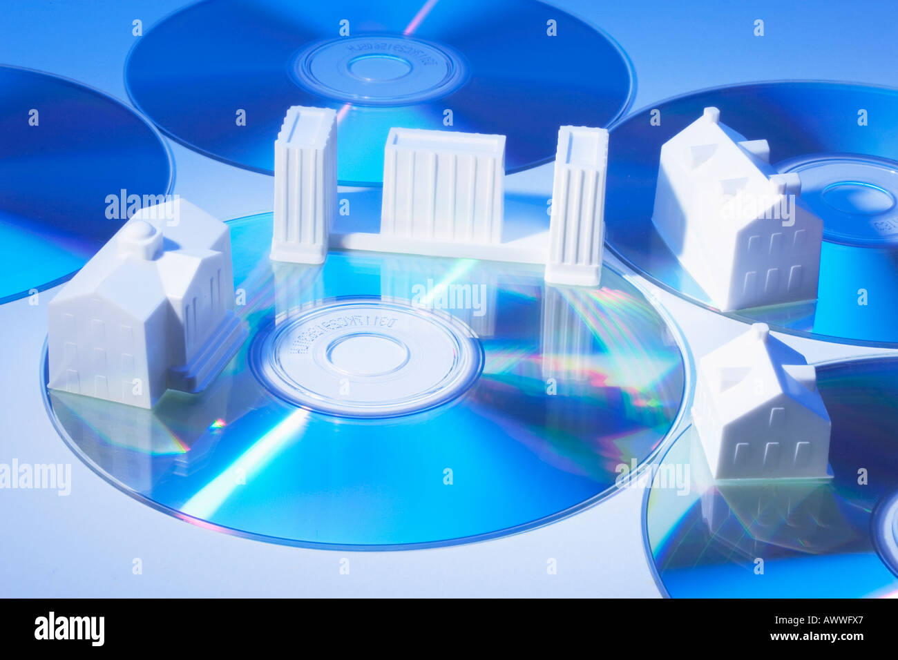 Edifici in miniatura su CD Foto Stock