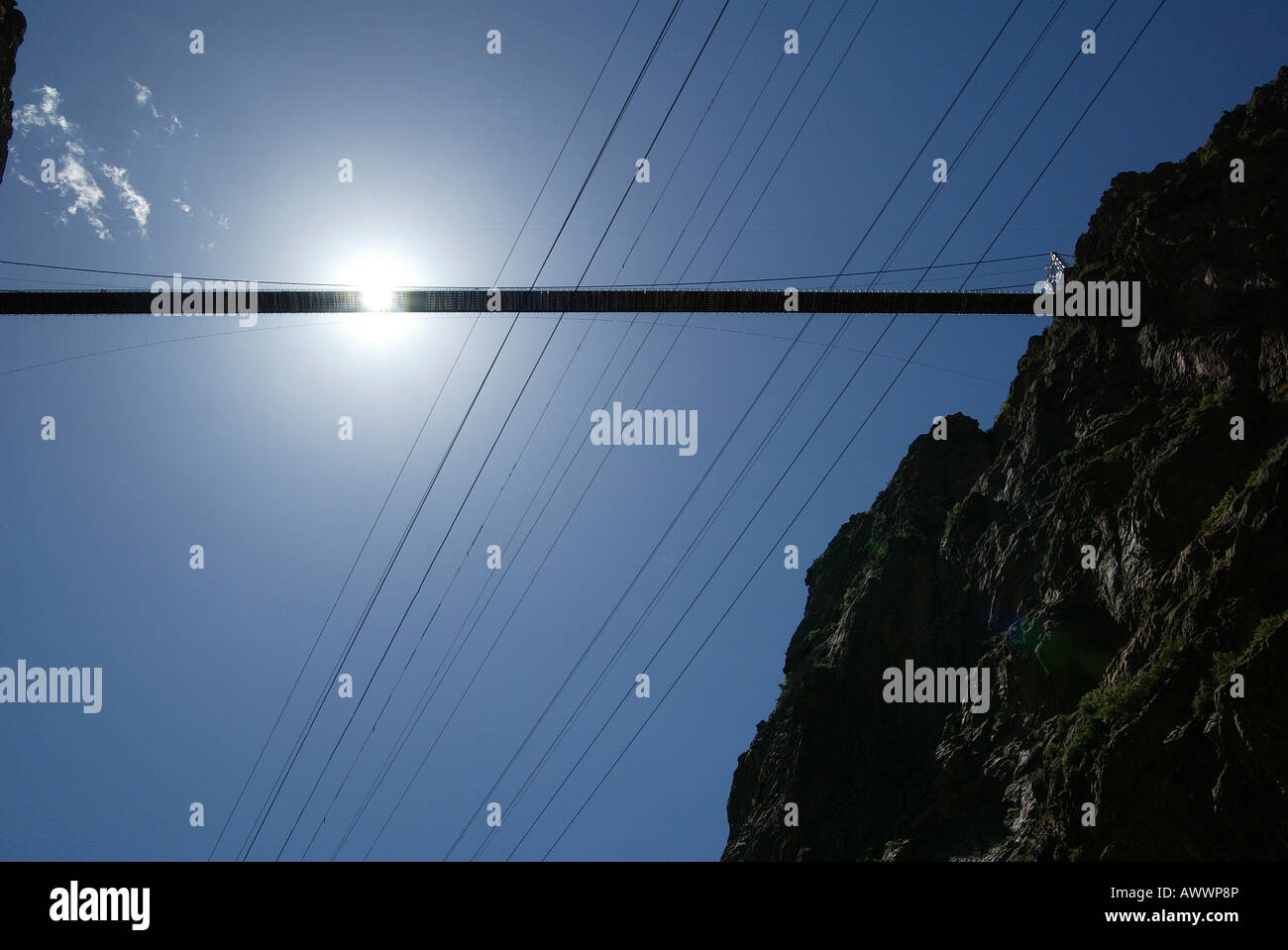 Fascio di cavi di acciaio mondo supporto s più alto ponte di sospensione 1 053 piedi sopra il fiume Arkansas in Royal Gorge Colorado USA Foto Stock