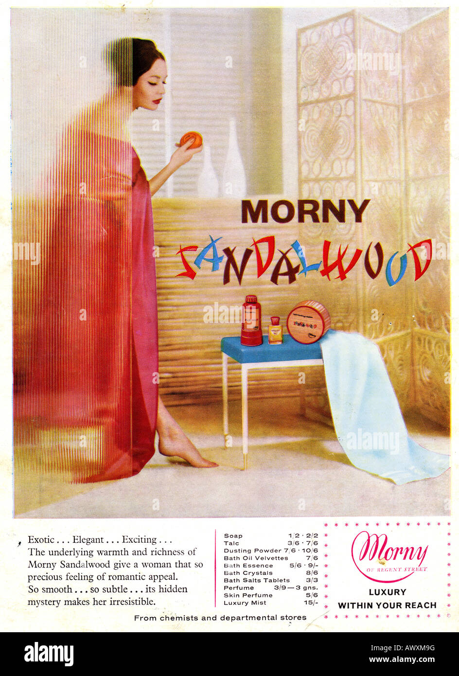 1961 annuncio rivista per Morny sandalo per solo uso editoriale Foto Stock