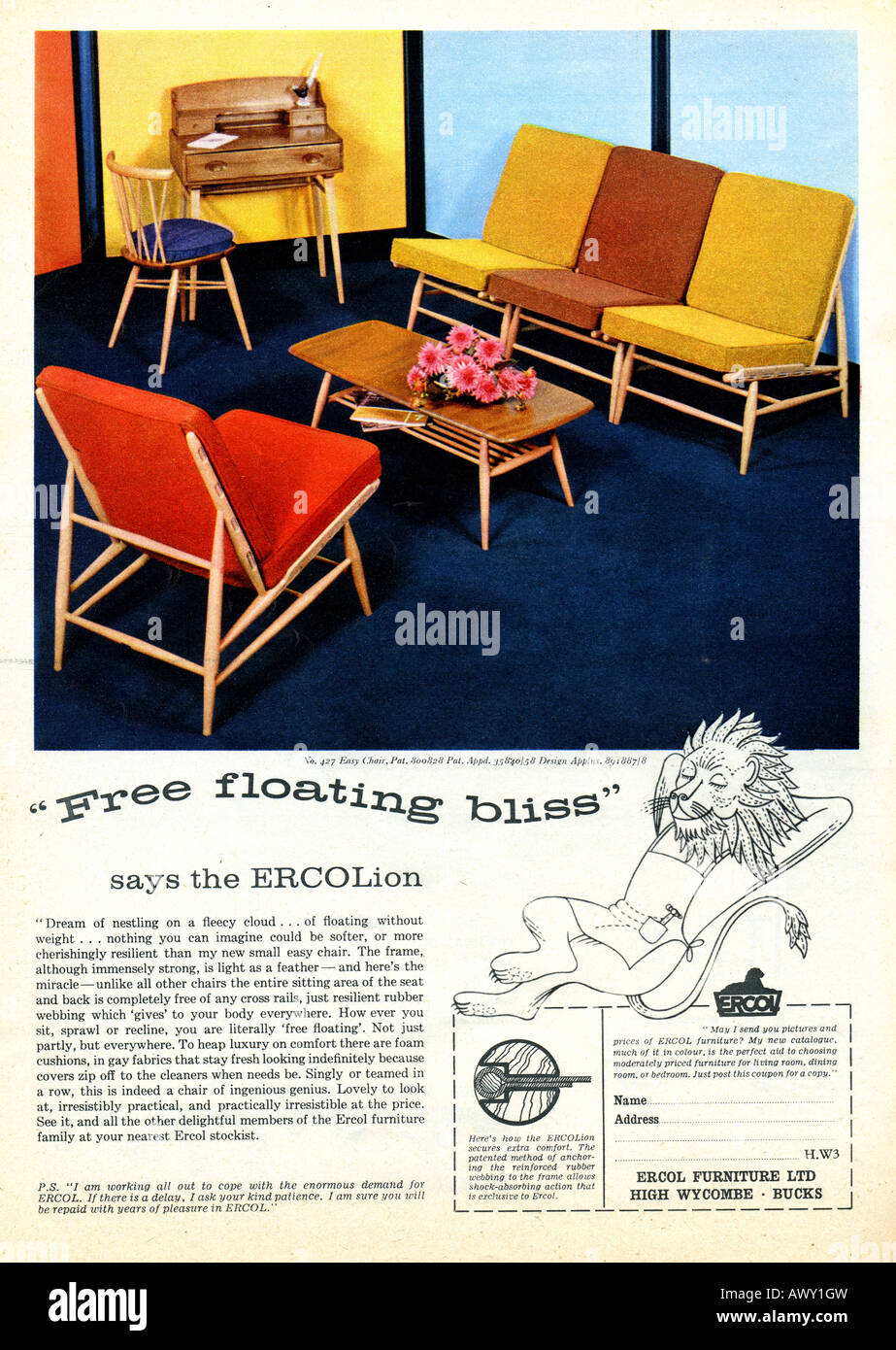 1961 annuncio rivista per Ercol mobili per solo uso editoriale Foto Stock
