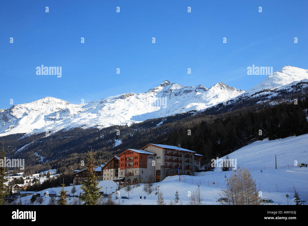 Vista sulle montagne della Val Cenis Foto Stock