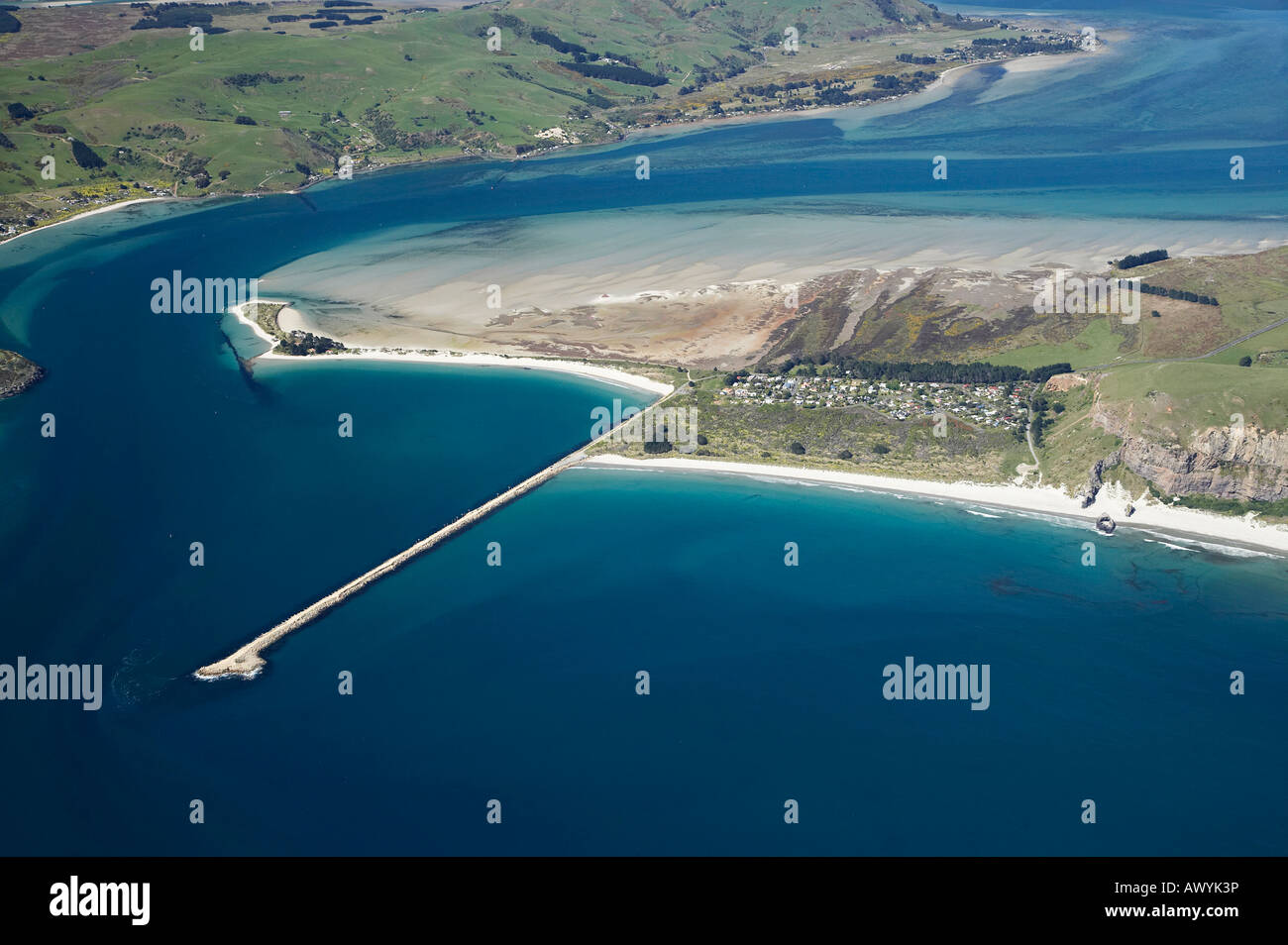 Penisola di Otago Otago ingresso del porto e Aramoana Dunedin Isola del Sud della Nuova Zelanda antenna Foto Stock