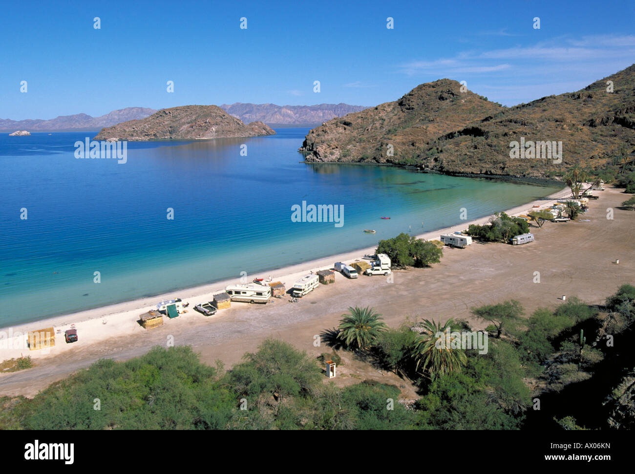 Elk162 2854 Messico Baja California Bahia concezione RVs accampati lungo la spiaggia Foto Stock