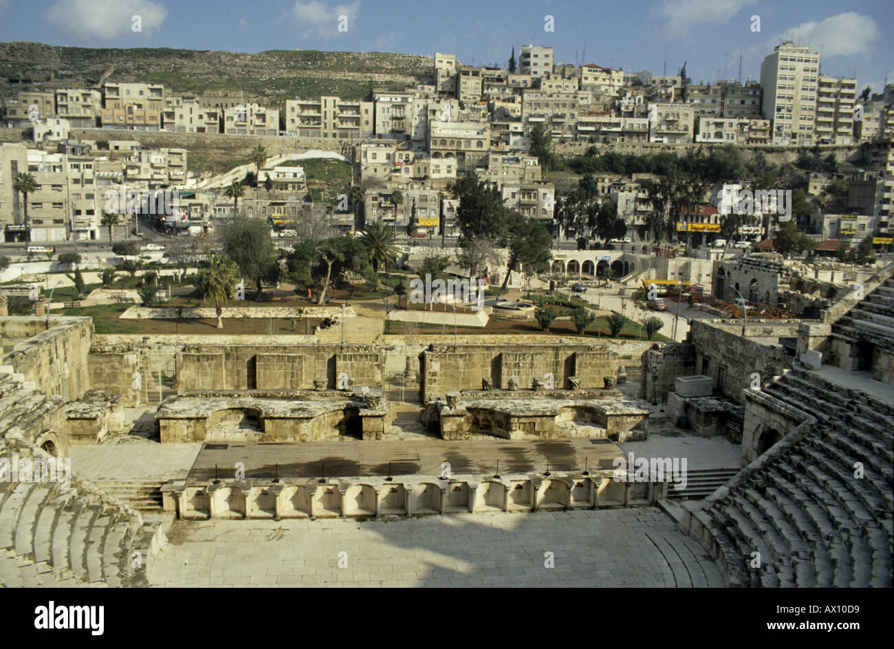 Città di Amman e il teatro romano, Giordania Foto Stock