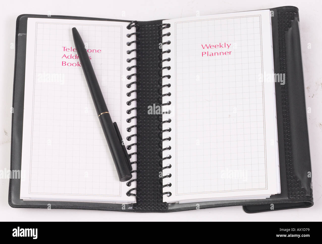 Giornata nera planner e penna L2 Foto Stock