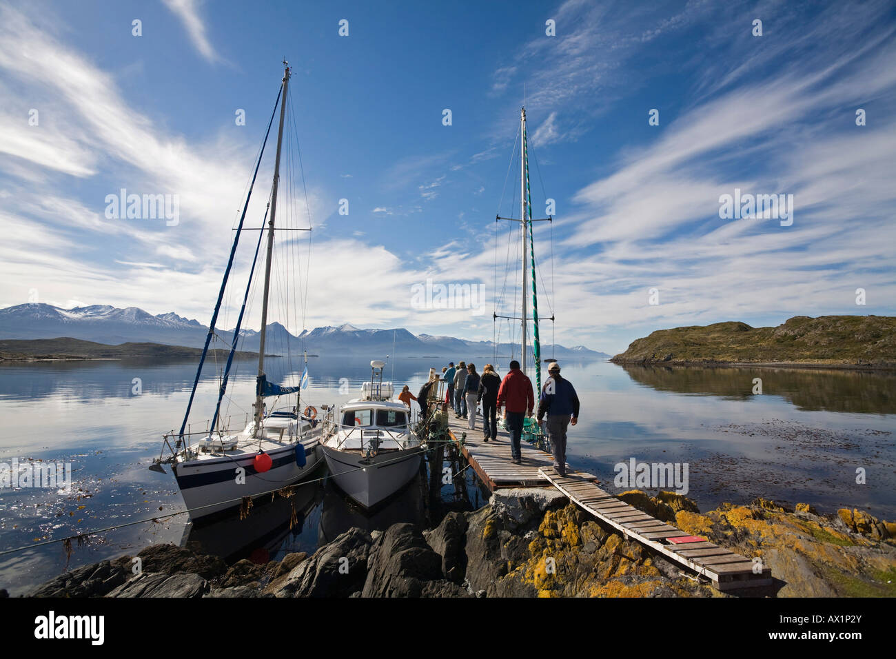 Scarponi in un isola nel Beagle-Channel, Tierra del Fuego, Argentina, Sud America Foto Stock