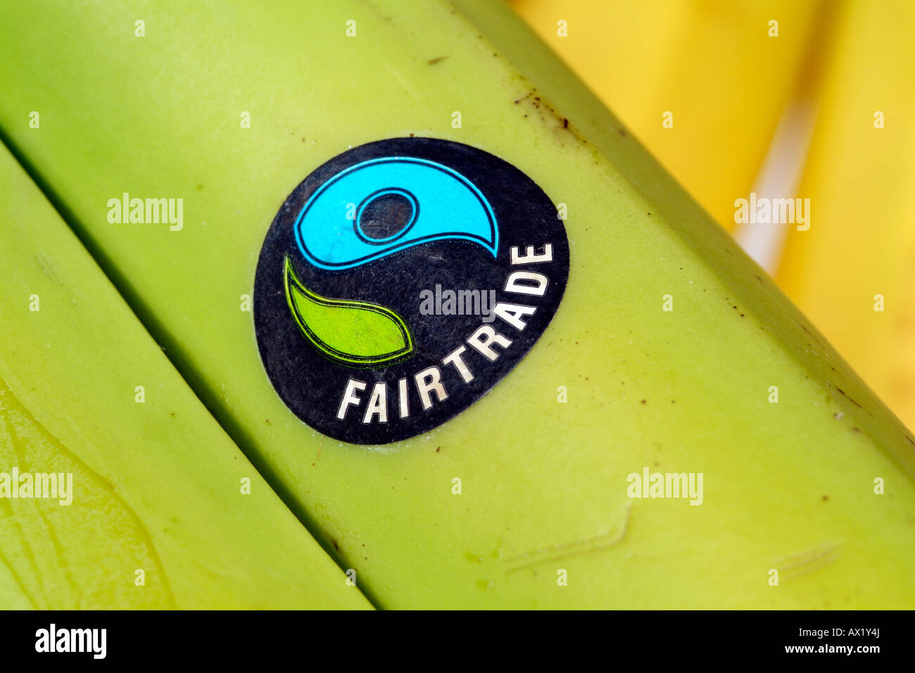 Fairtrade Banana con etichetta del prodotto Foto Stock