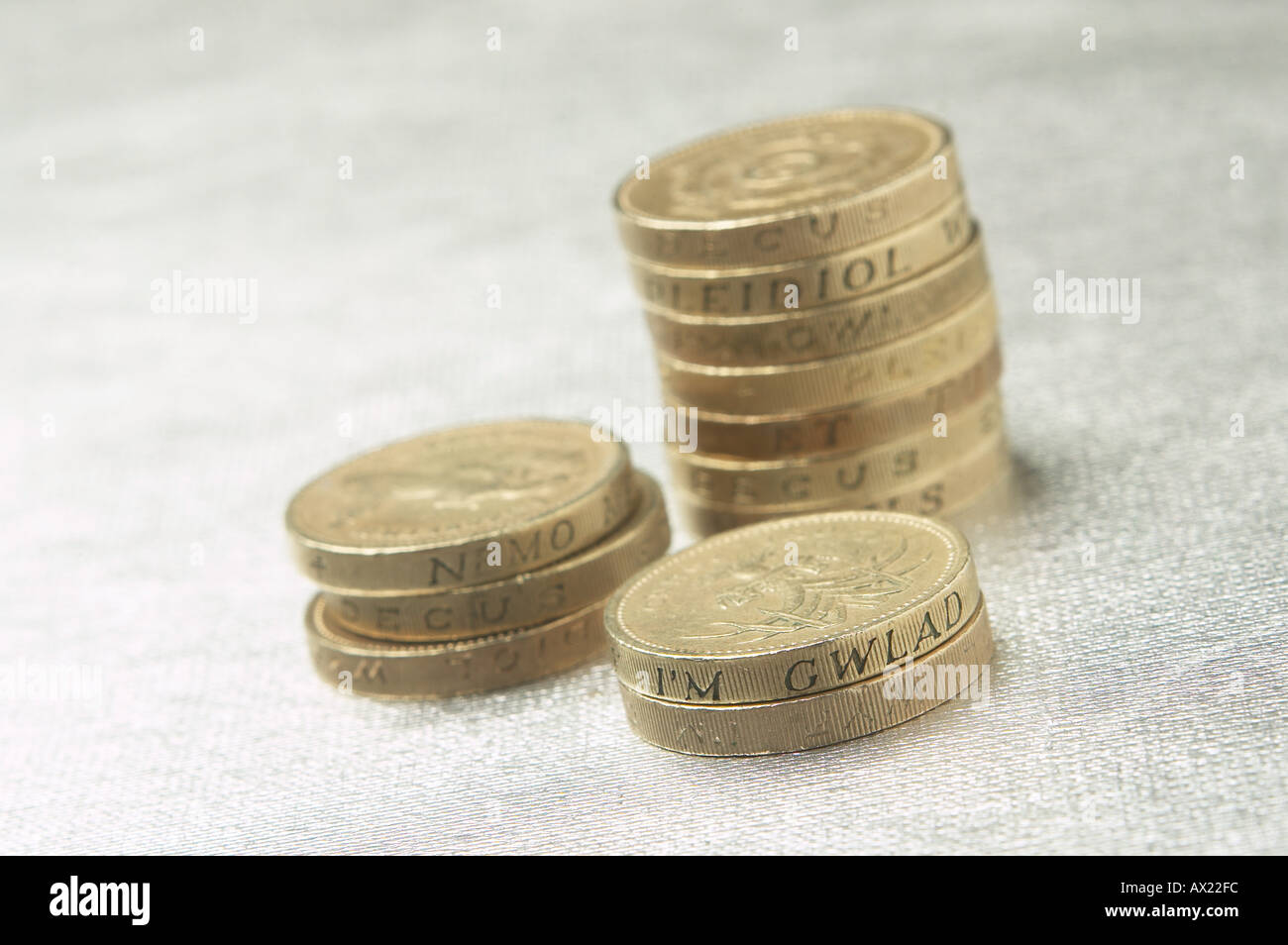 Sterlina britannica delle monete in euro Foto Stock
