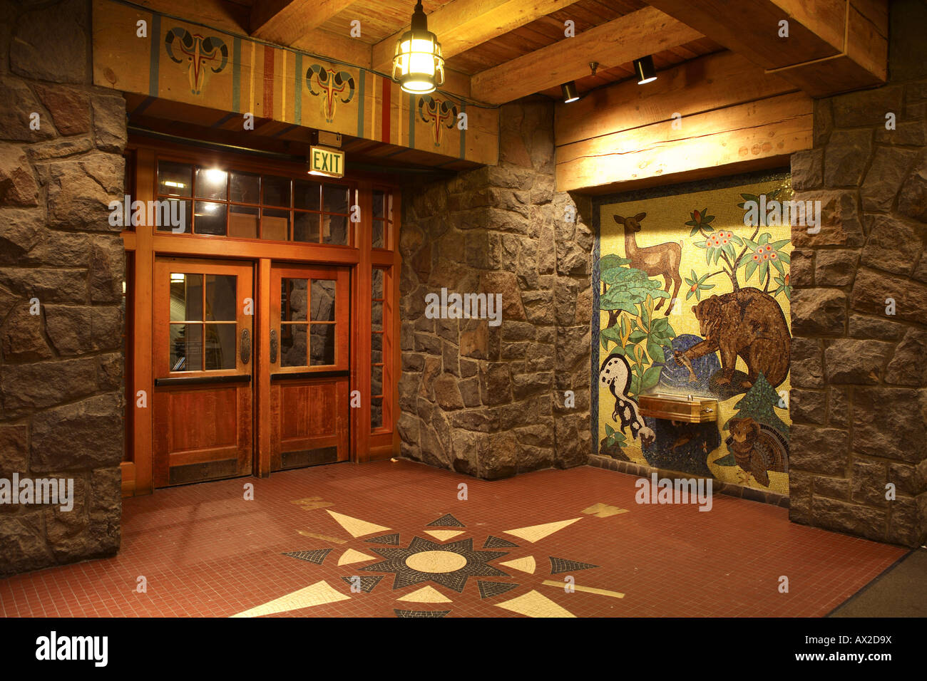 Interior shot di Timberline Lodge Mt Hood Oregon Foto Stock