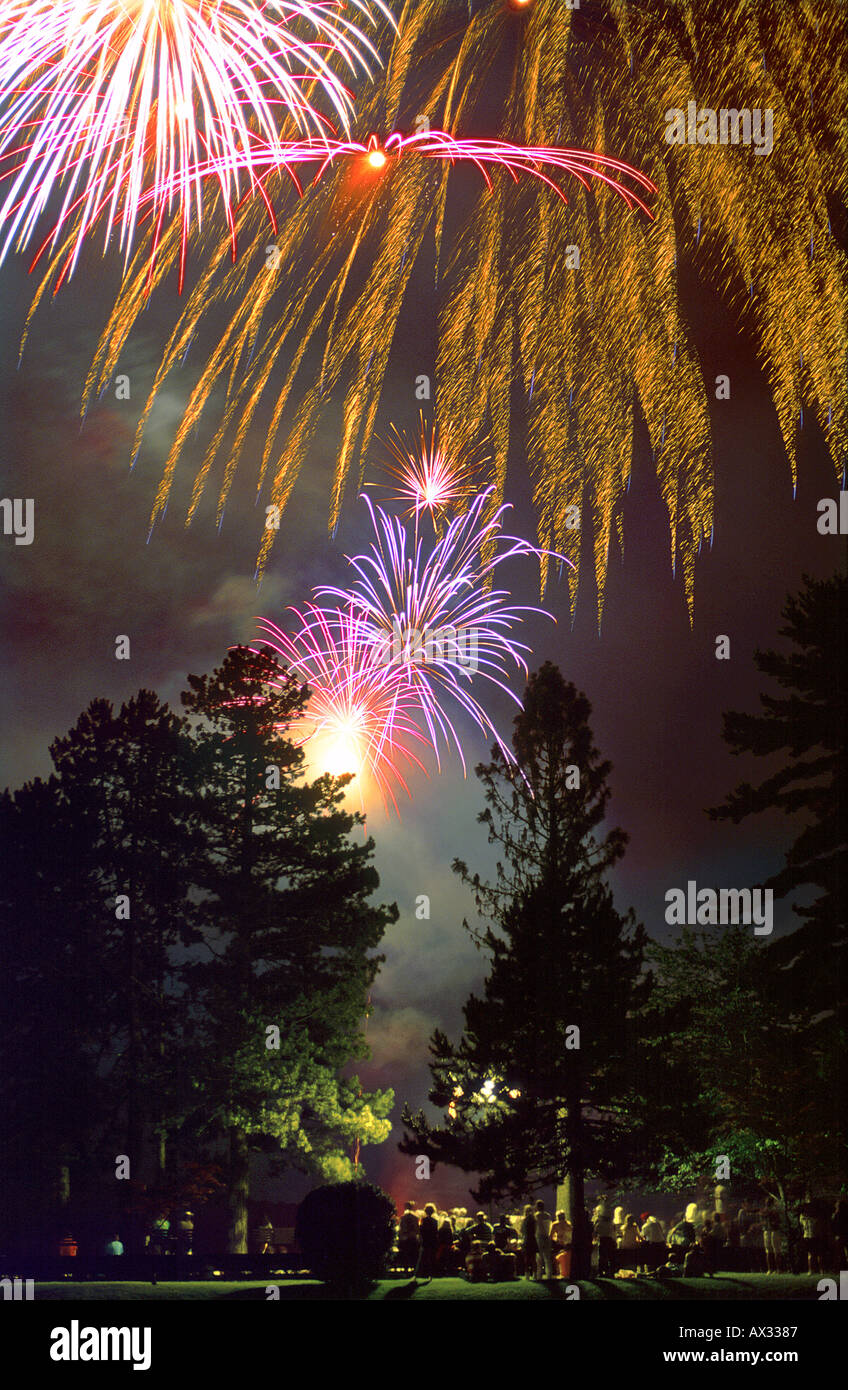 Gli spettatori a guardare i fuochi d'artificio sul quarto di luglio Sparta New Jersey Foto Stock