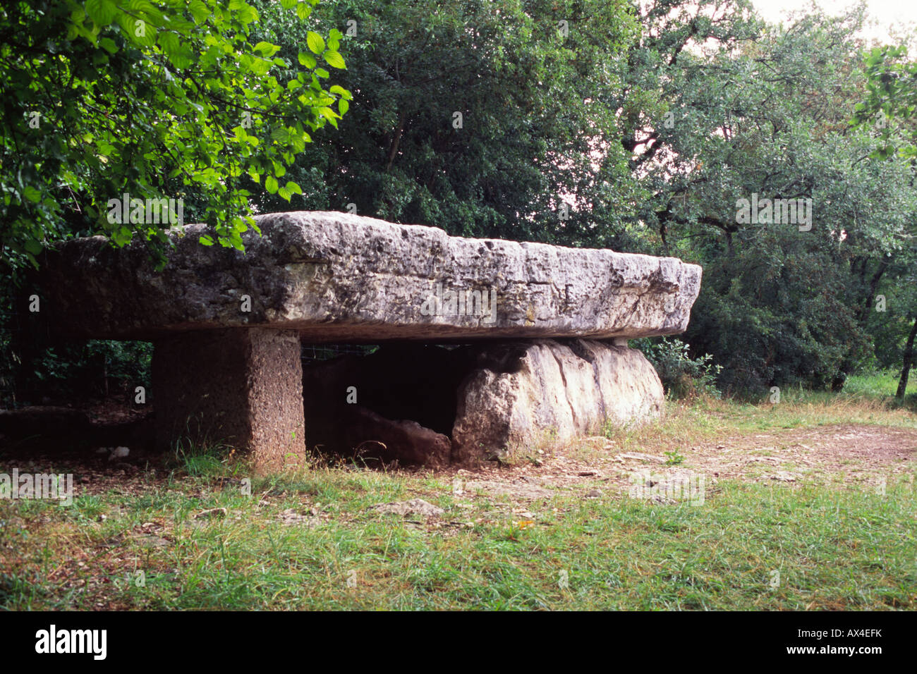 Dolmen de la Pierre Martine, preistorici sepoltura camera sul Causse de Gramat. Lotto regione, Francia. Foto Stock
